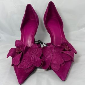 Zara Fuchsia High Heeled Suede Flower Shoes sz:41